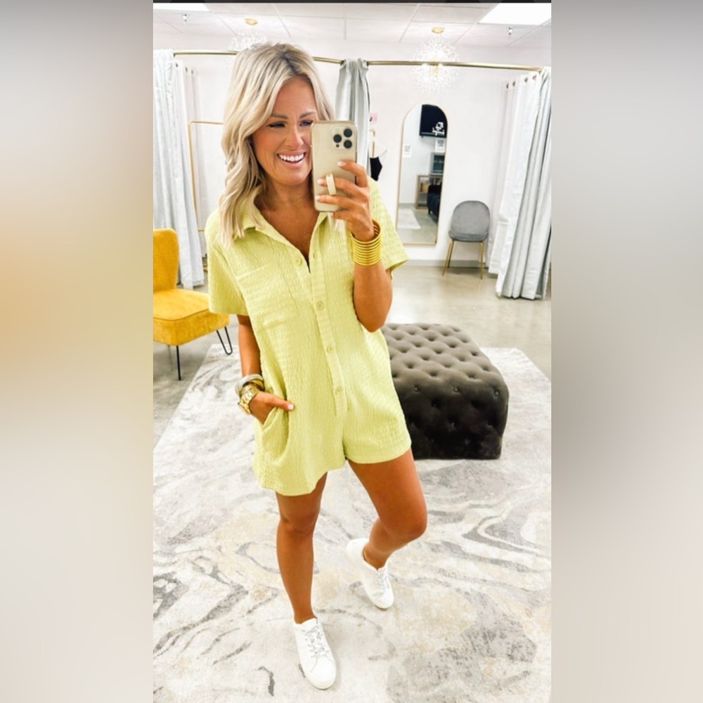 Avocado Green Button-Up Romper